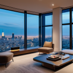 도시와 농촌의 주거 혁신 비교 - **Urban Smart Home: Seamless Connectivity and Comfort**
    A wide-angle interior shot of a contempo...