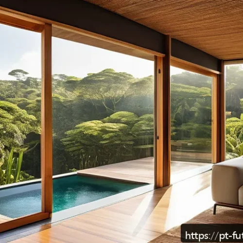 Home 33 주택 디자인의 혁신과 지속 가능성 - A modern Brazilian eco-friendly home seamlessly integrated with lush native vegetation, featuring su...