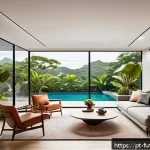 Home 19 주거 혁신에 사용할 수 있는 최신 기술들 - A modern Brazilian living room with smart home technology seamlessly integrated: sleek, compact devi...