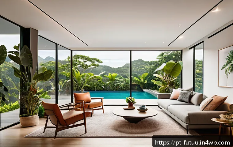 주거 혁신에 사용할 수 있는 최신 기술들 - A modern Brazilian living room with smart home technology seamlessly integrated: sleek, compact devi...